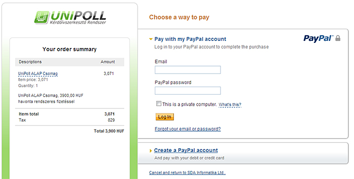 PayPal PP fizetés űrlap